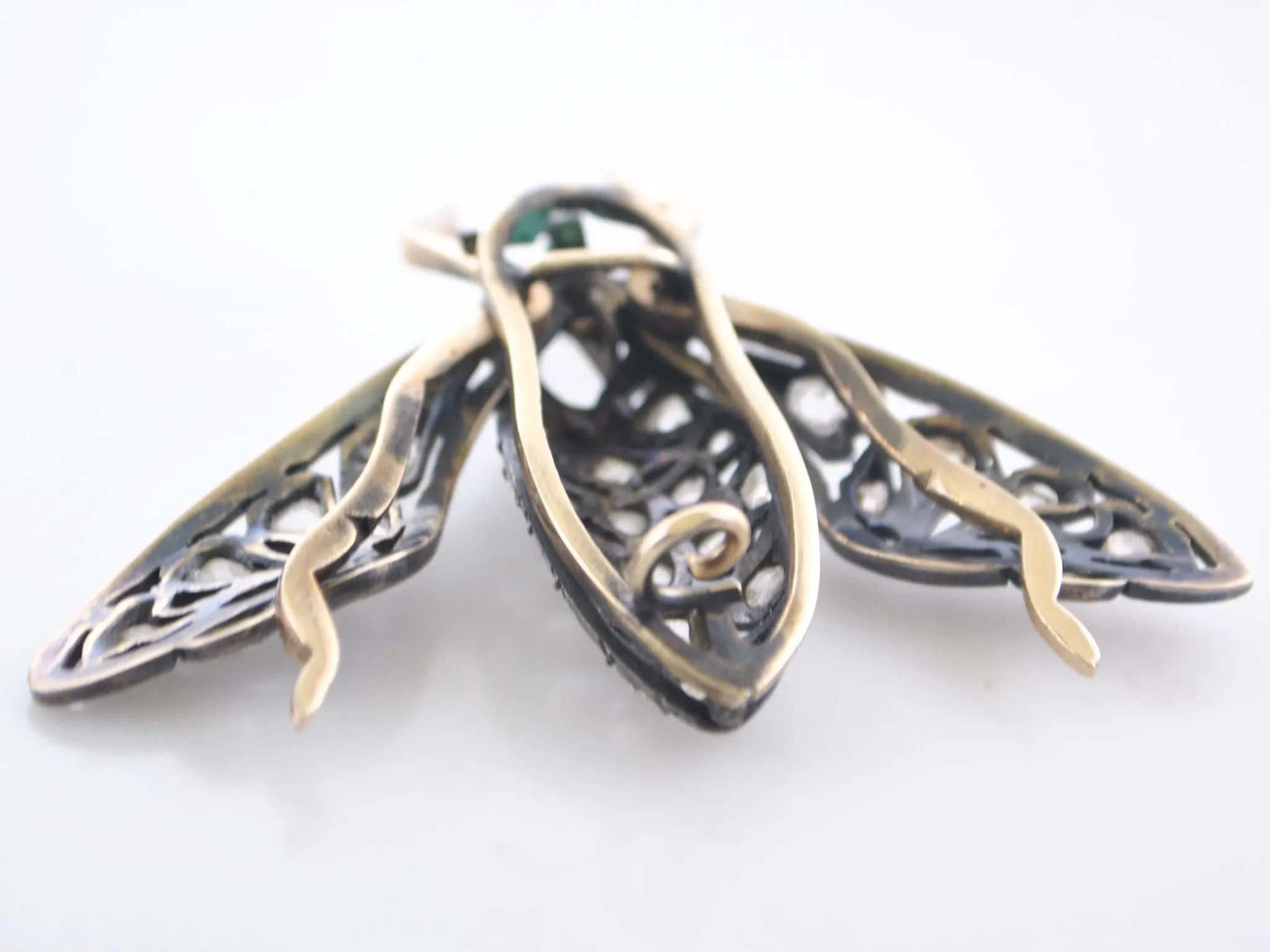1850s Diamond Bumble Bee Brooch with Blue Enamel in 14K Yellow Gold & Sterling Silver - $15K VALUE