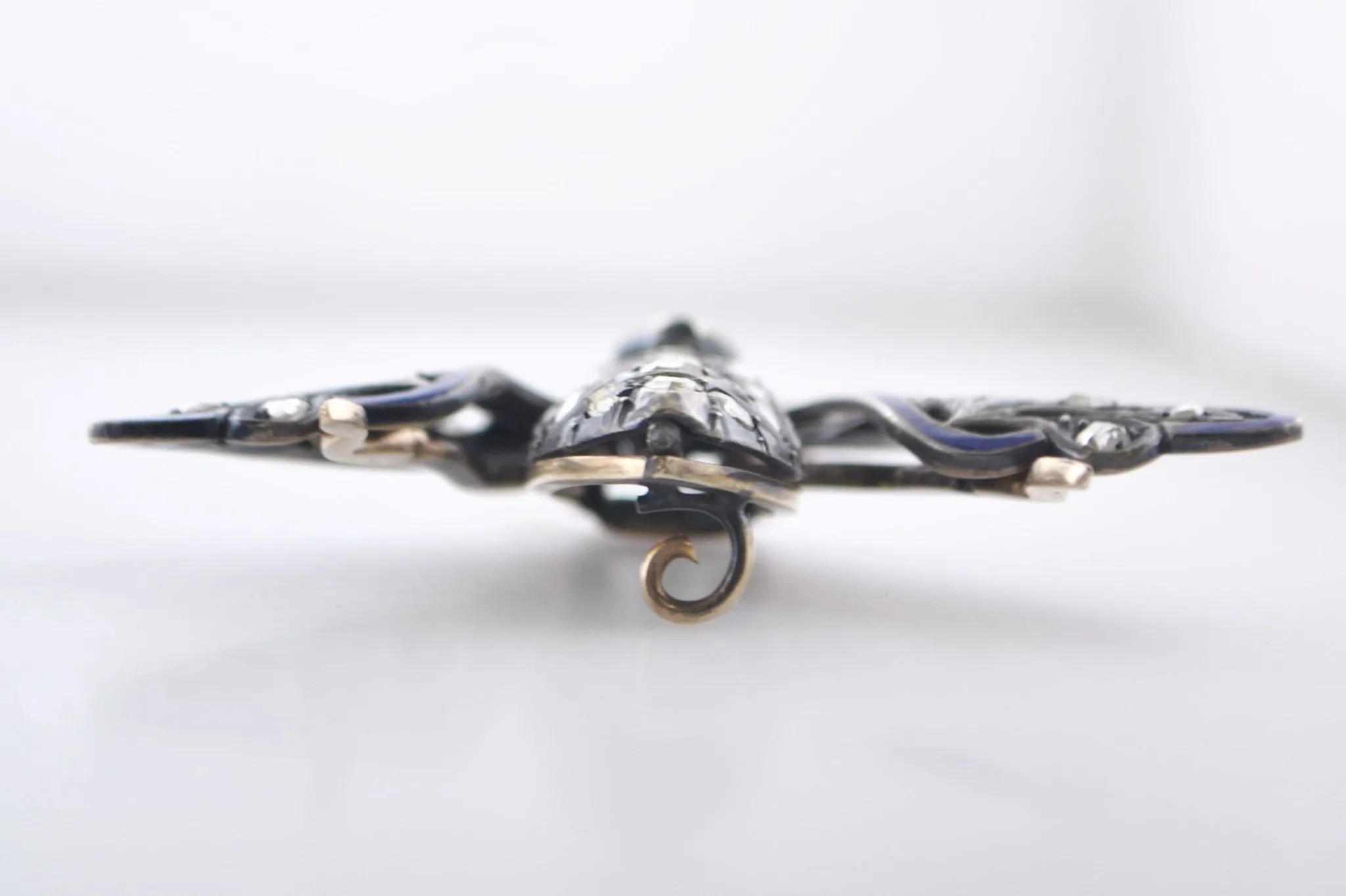 1850s Diamond Bumble Bee Brooch with Blue Enamel in 14K Yellow Gold & Sterling Silver - $15K VALUE
