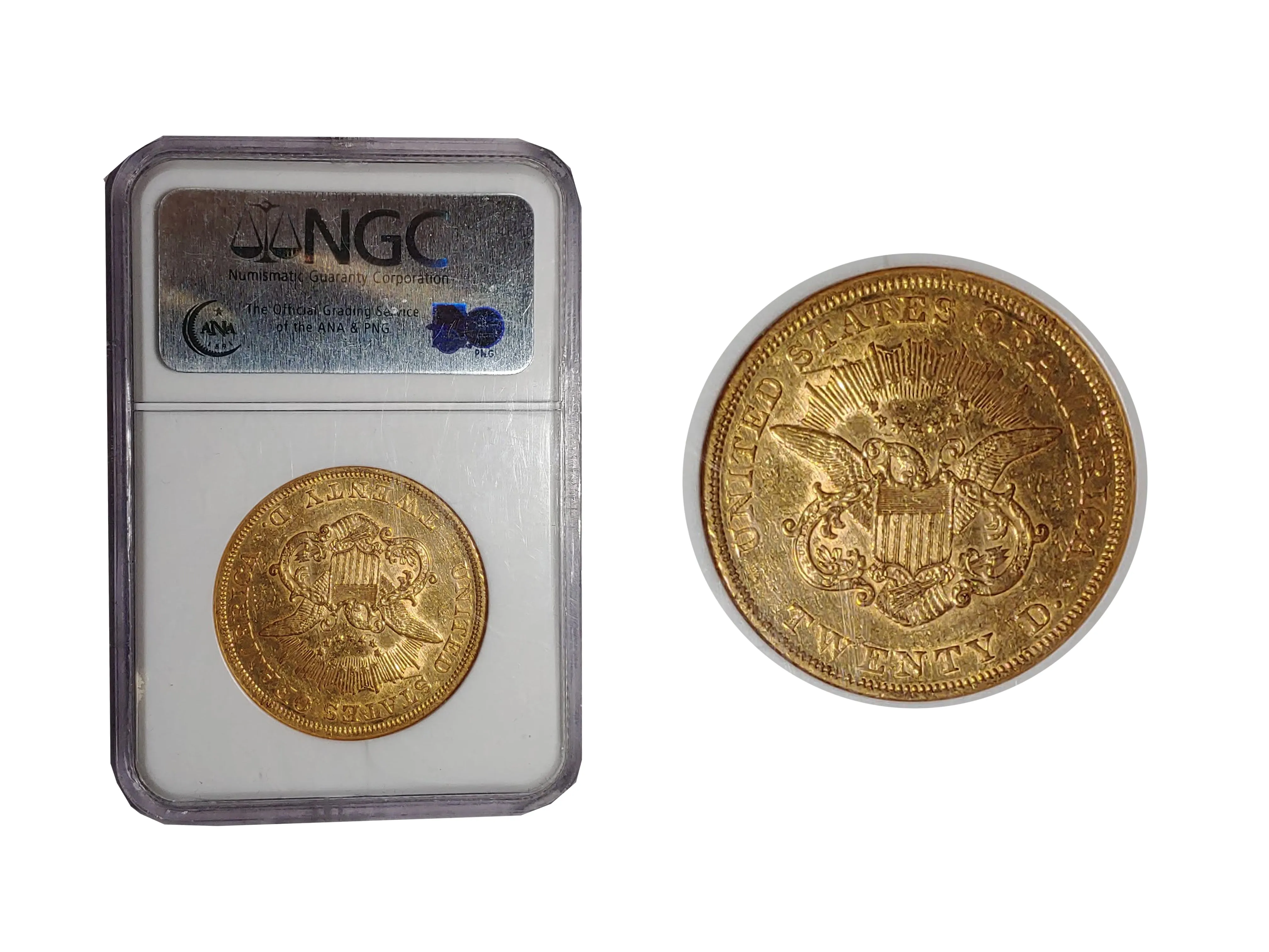 1860 $20 Liberty Head Double Eagle AU-58 (NGC)- $15K APR Value w/ CoA! ✿✓
