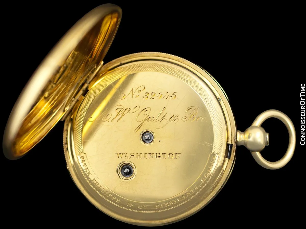 1860's Patek Philippe Antique Mens Midsize 42mm Hunter Case Pocket Watch - 18K Gold