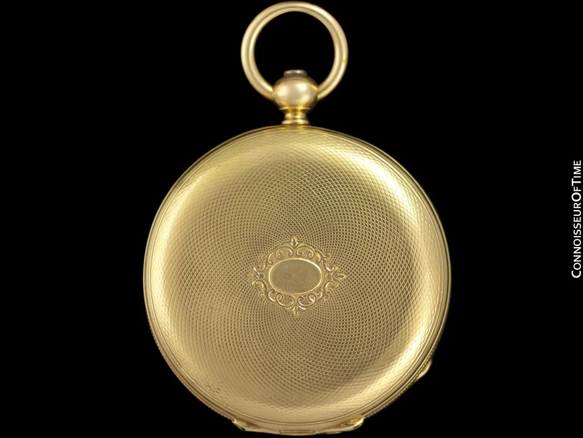 1860's Patek Philippe Antique Mens Midsize 42mm Hunter Case Pocket Watch - 18K Gold