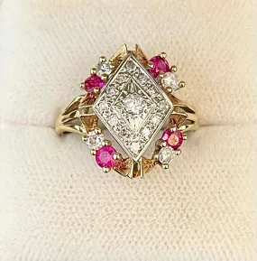 1920s Design Unique SYG/SWG Diamond & Ruby Ring - $8K Appraisal Value w/CoA!