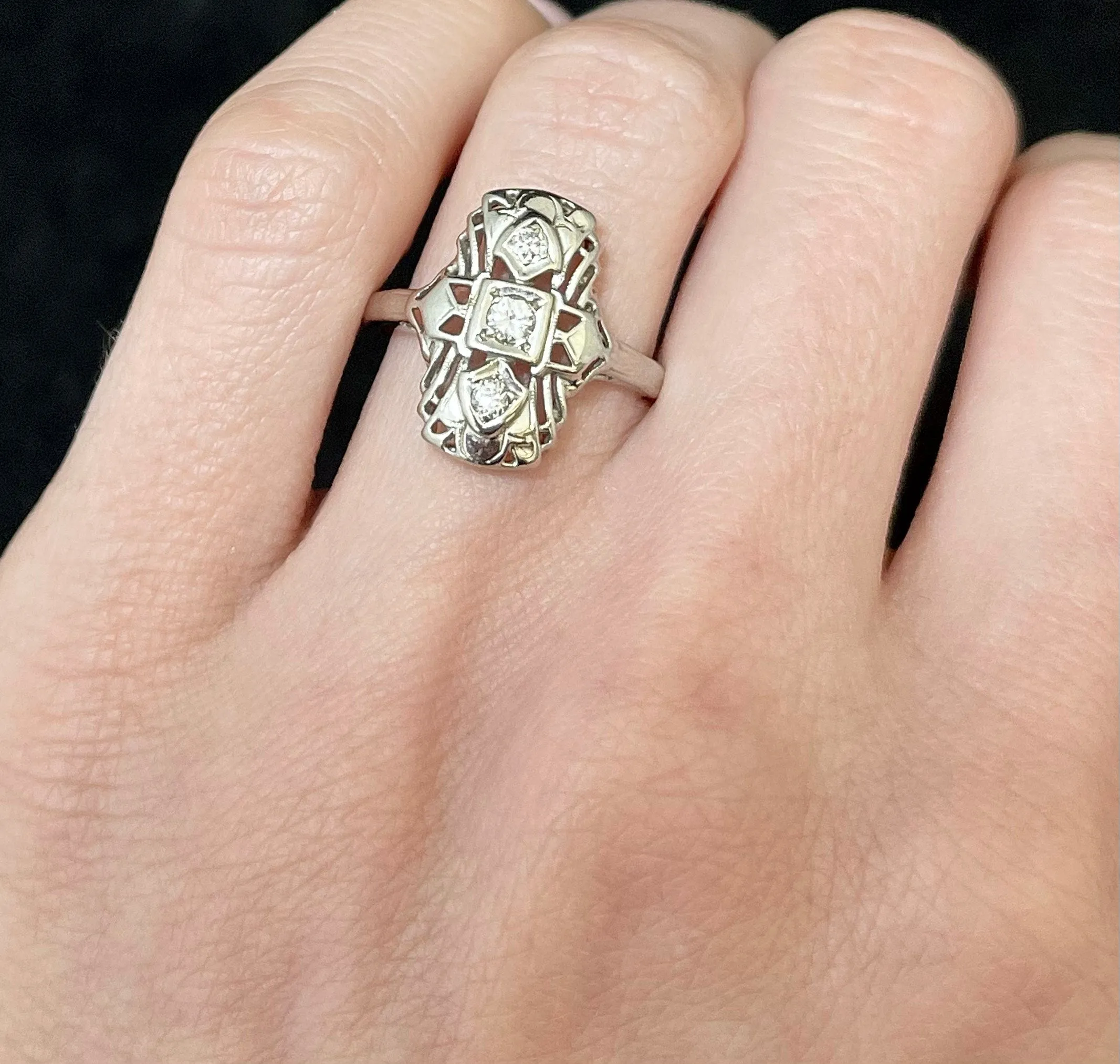 1920s Handmade Victorian-style 18K White Gold Filigree Diamond Ring - $6K APR Value w/CoA!