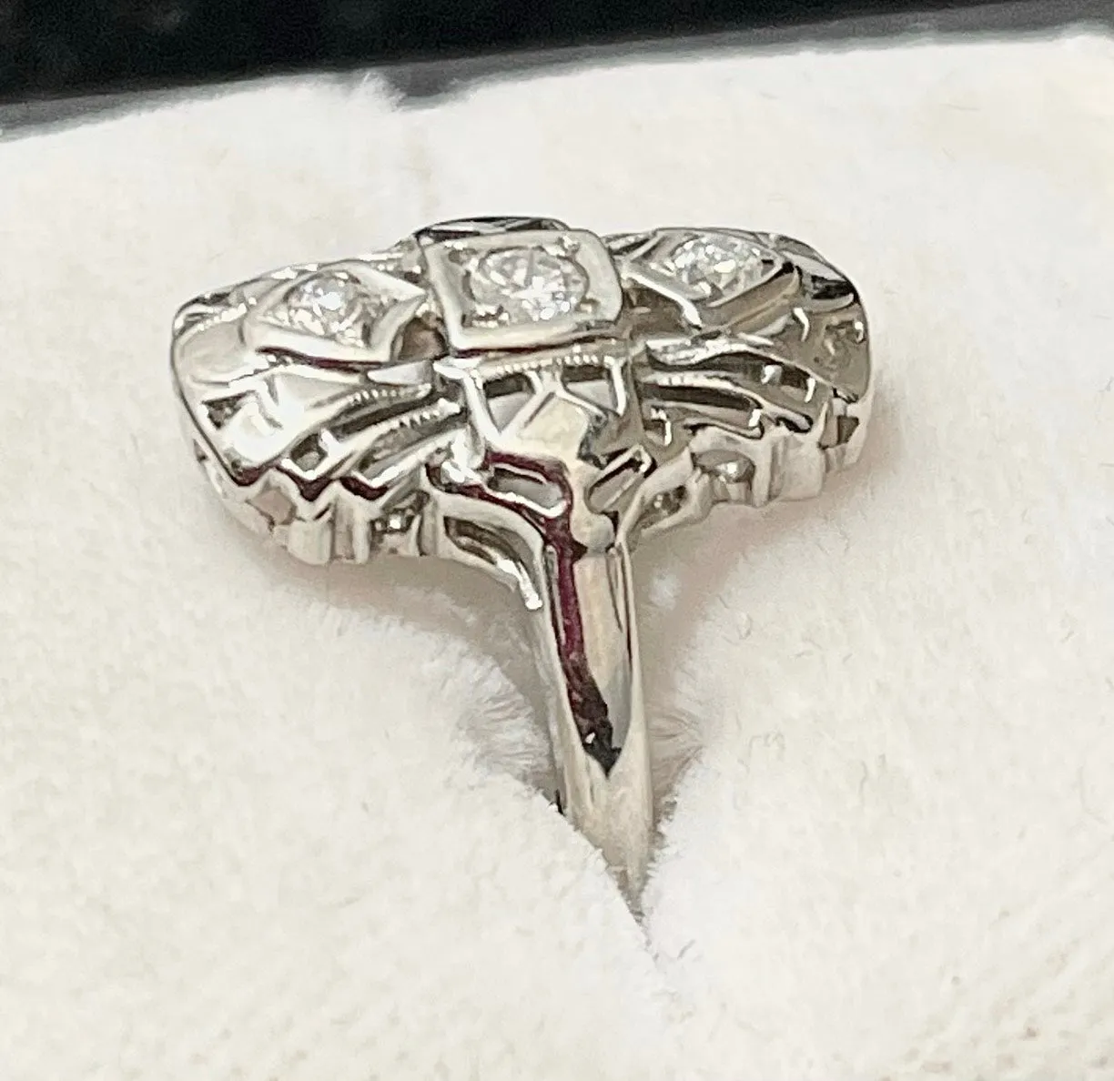 1920s Handmade Victorian-style 18K White Gold Filigree Diamond Ring - $6K APR Value w/CoA!