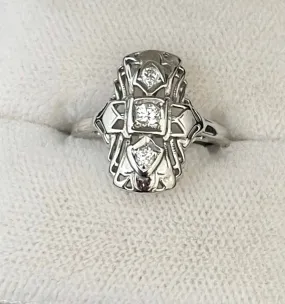 1920s Handmade Victorian-style 18K White Gold Filigree Diamond Ring - $6K APR Value w/CoA!