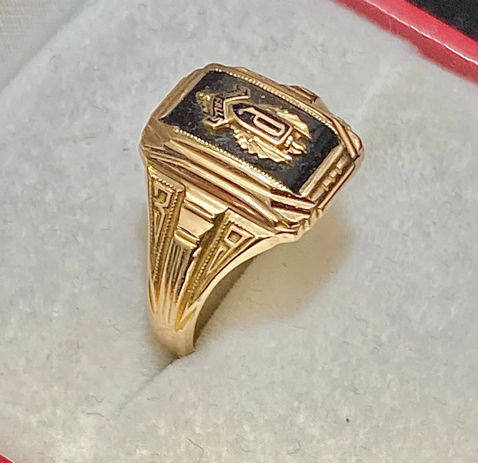 1939 Park Falls School Class Ring in Solid Yellow Gold with Enamel - $7K Appraisal Value w/CoA}