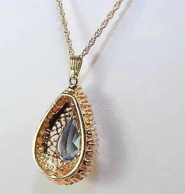 1960s Vintage Blue Topaz & Pearl Teardrop Pendant with 14K Yellow Gold Chain - $5K VALUE
