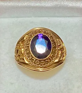 1970 Lincoln High School Class Ring in Solid Yellow Gold with Amethyst - $7K Appraisal Value w/CoA}