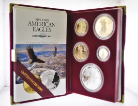 1995 W Gold American Eagle 10th Anniversary Set Gem-Proof 5 Coins w/ Original Box -$12K Value w/ CoA! ✓