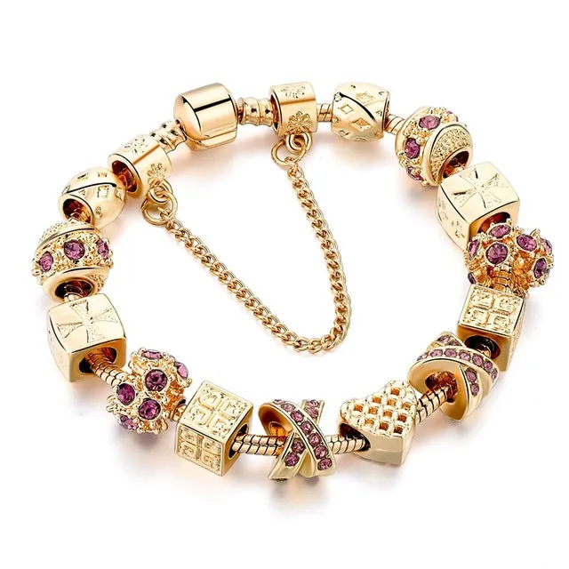 2016 New Arrival Heart Charm Bracelets For Women Gold Chain Bead Bracelets & Bangles Original Pulsera SBR160131