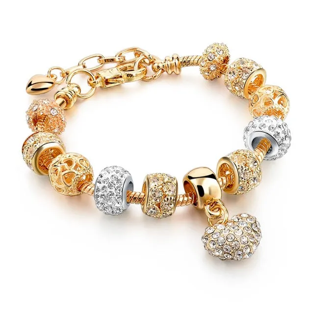 2016 New Arrival Heart Charm Bracelets For Women Gold Chain Bead Bracelets & Bangles Original Pulsera SBR160131