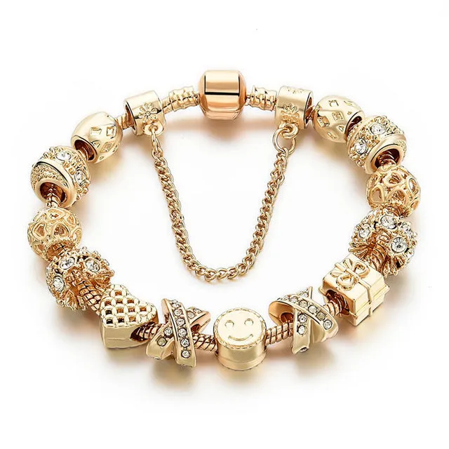 2016 New Arrival Heart Charm Bracelets For Women Gold Chain Bead Bracelets & Bangles Original Pulsera SBR160131