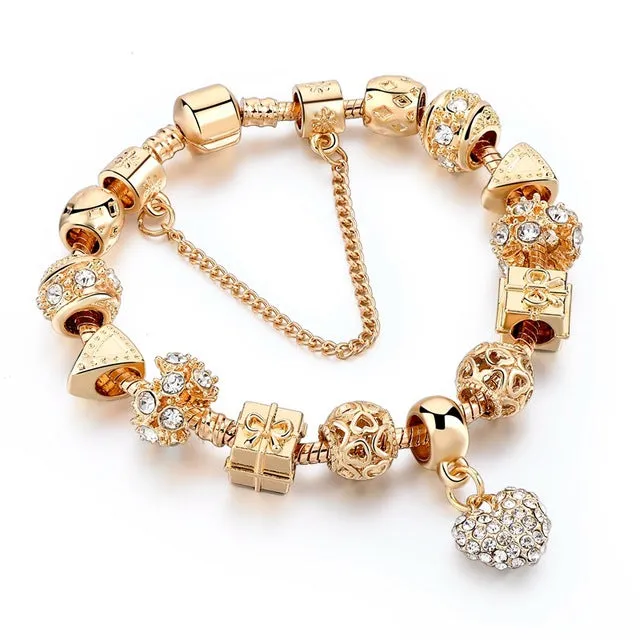 2016 New Arrival Heart Charm Bracelets For Women Gold Chain Bead Bracelets & Bangles Original Pulsera SBR160131