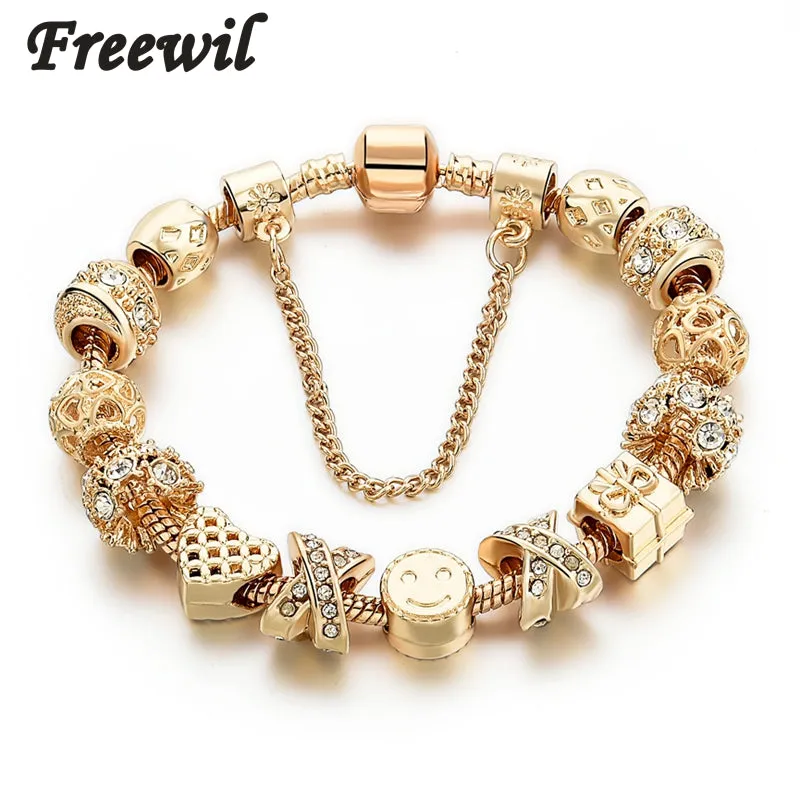 2016 New Arrival Heart Charm Bracelets For Women Gold Chain Bead Bracelets & Bangles Original Pulsera SBR160131