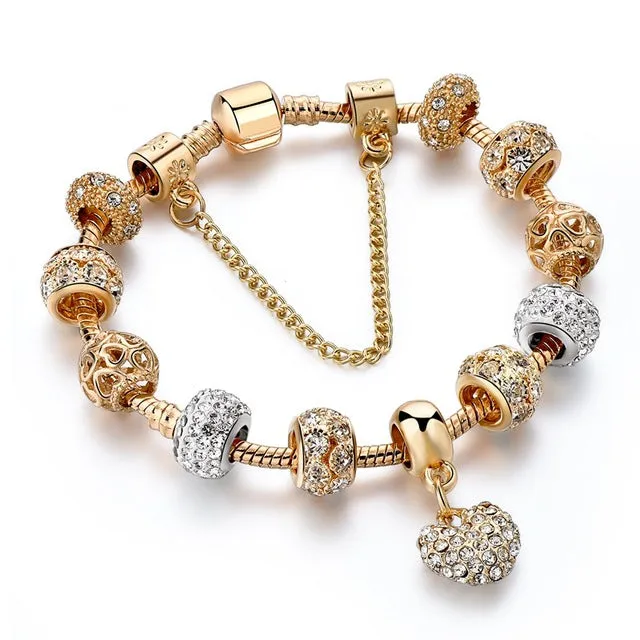 2016 New Arrival Heart Charm Bracelets For Women Gold Chain Bead Bracelets & Bangles Original Pulsera SBR160131