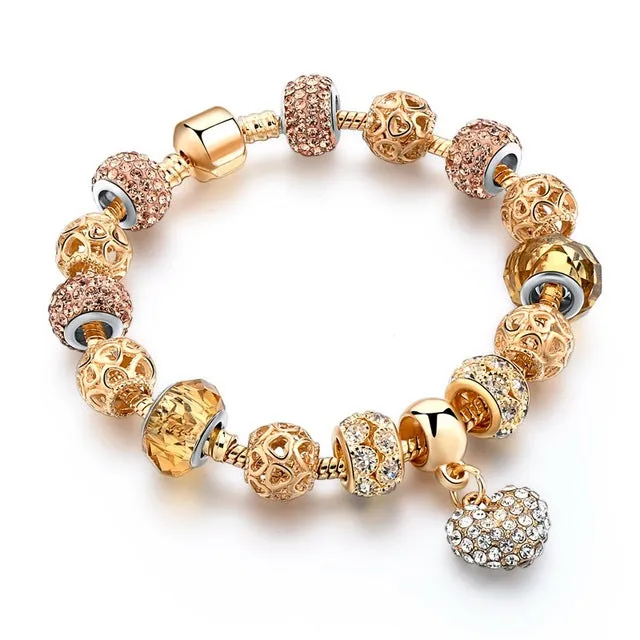 2016 New Arrival Heart Charm Bracelets For Women Gold Chain Bead Bracelets & Bangles Original Pulsera SBR160131