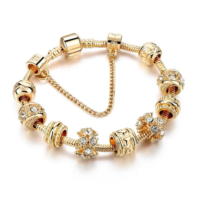 2016 New Arrival Heart Charm Bracelets For Women Gold Chain Bead Bracelets & Bangles Original Pulsera SBR160131