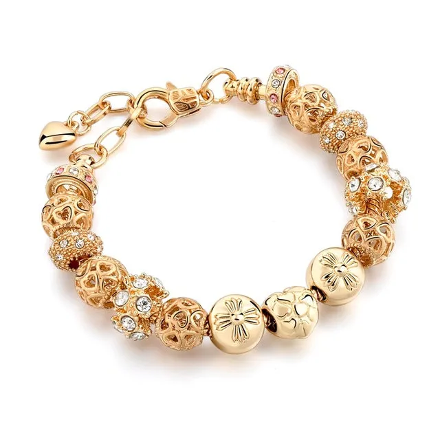 2016 New Arrival Heart Charm Bracelets For Women Gold Chain Bead Bracelets & Bangles Original Pulsera SBR160131