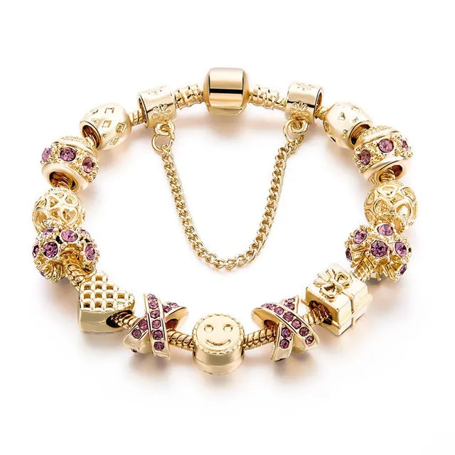 2016 New Arrival Heart Charm Bracelets For Women Gold Chain Bead Bracelets & Bangles Original Pulsera SBR160131