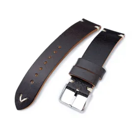 20mm, 21mm, 22mm MiLTAT Dark Brown Genuine Calf Leather Watch Strap, Beige Stitching, Polished Buckle