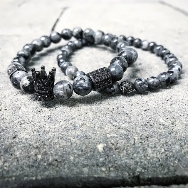 2pcs/set Men Woman Bead Bracelet Crown Charm Bangle Natural  Beads Buddha Bracelet for Women and Mens Pulseras Masculina