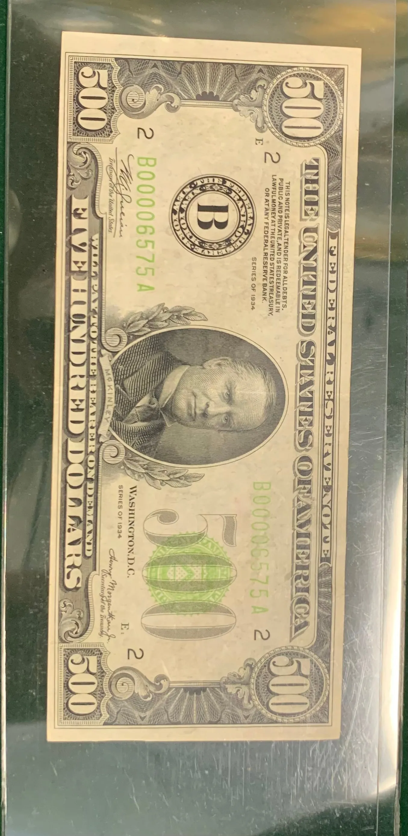 $500 US 1934 APPEARS AU, RARE! ONE OF THE HIGHEST DENOMINATIONS! $8K APR w/ COA!