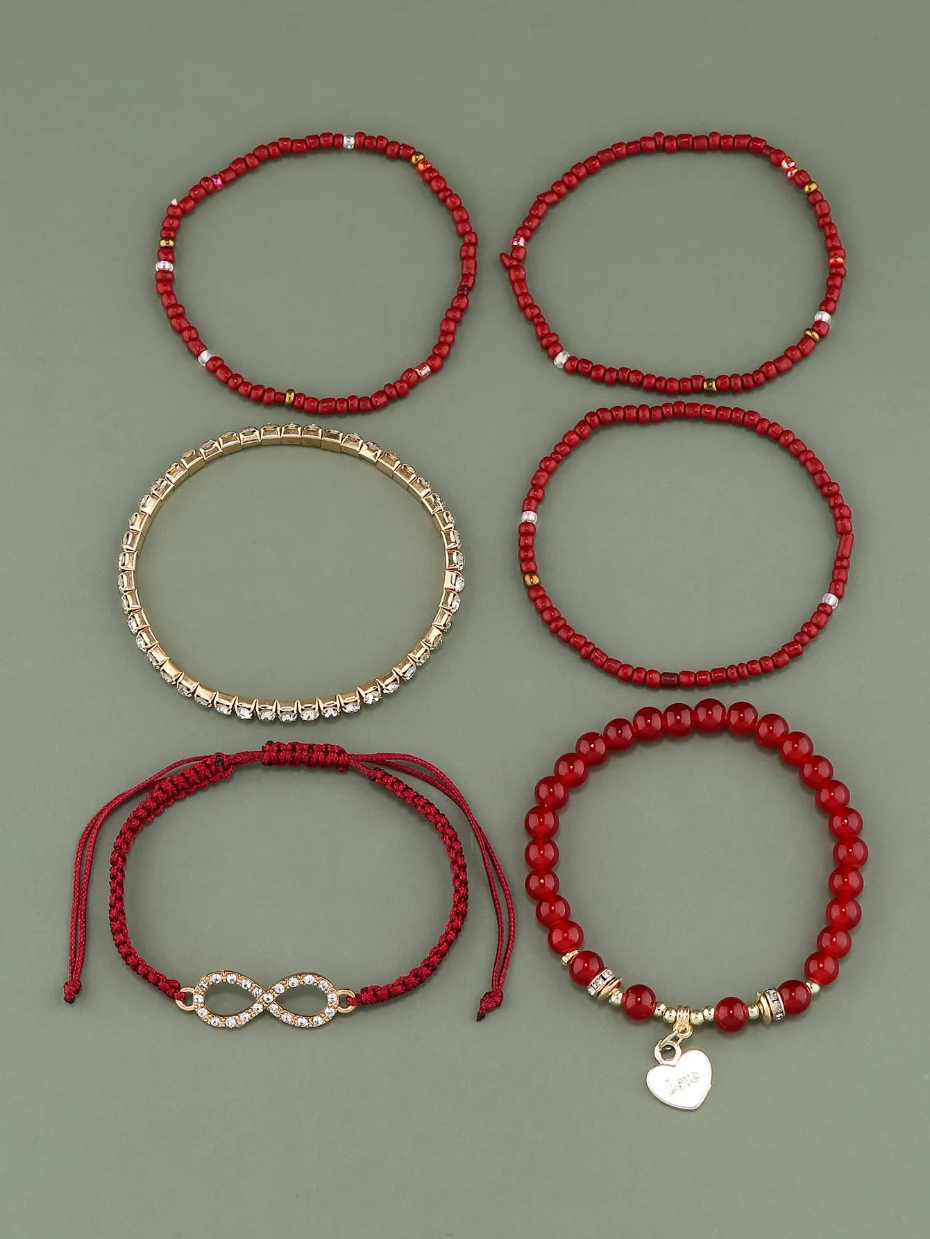 6pcs Heart Charm White Beaded Bracelet Women Bracelet Stackable Bracelet Crafted