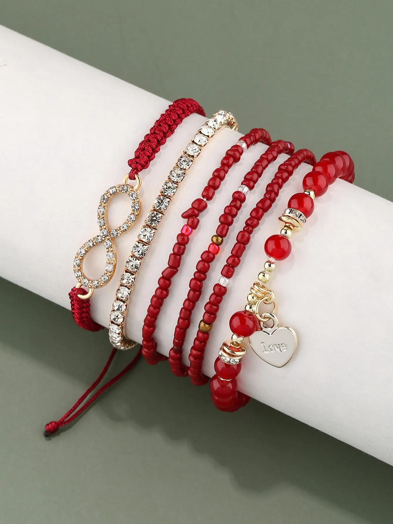 6pcs Heart Charm White Beaded Bracelet Women Bracelet Stackable Bracelet Crafted