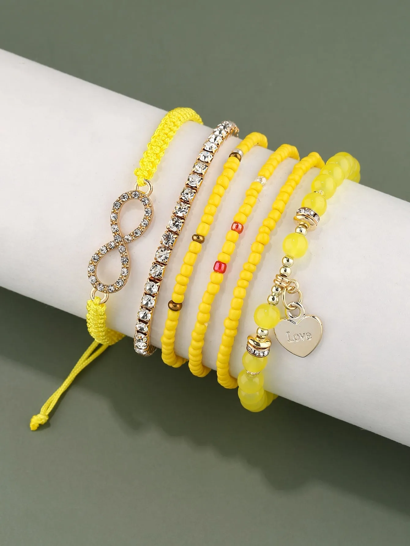 6pcs Heart Charm White Beaded Bracelet Women Bracelet Stackable Bracelet Crafted