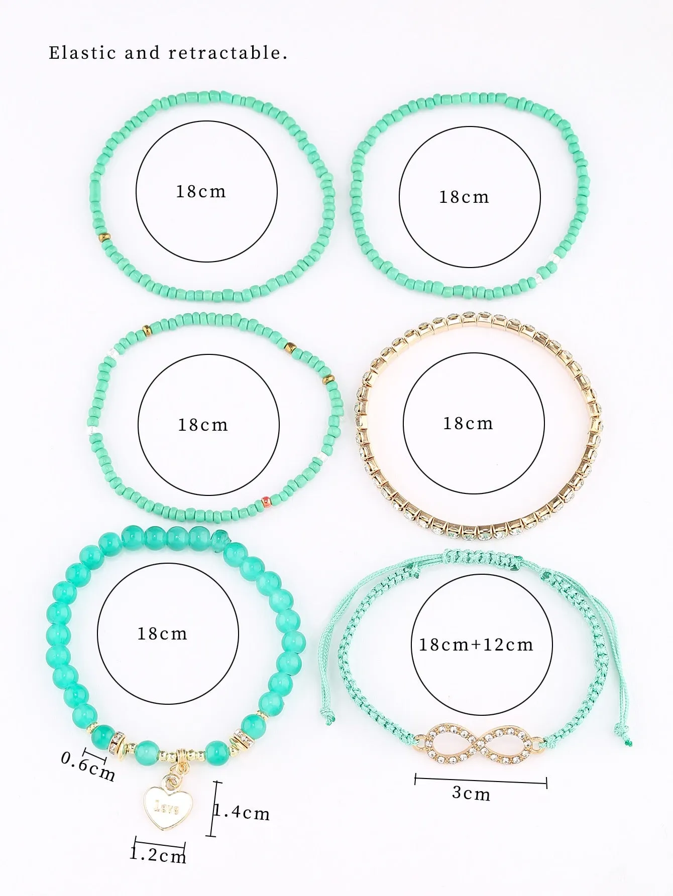 6pcs Heart Charm White Beaded Bracelet Women Bracelet Stackable Bracelet Crafted