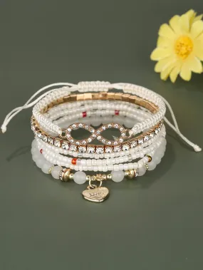 6pcs Heart Charm White Beaded Bracelet Women Bracelet Stackable Bracelet Crafted