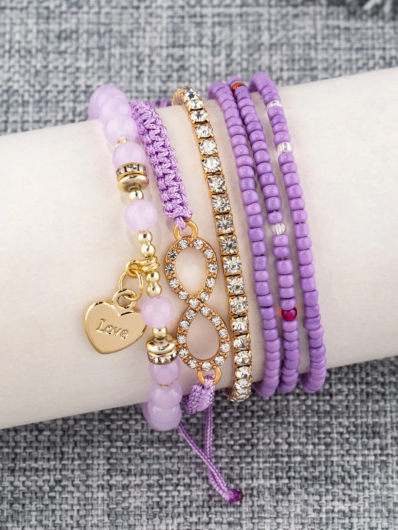 6pcs Heart Charm White Beaded Bracelet Women Bracelet Stackable Bracelet Crafted