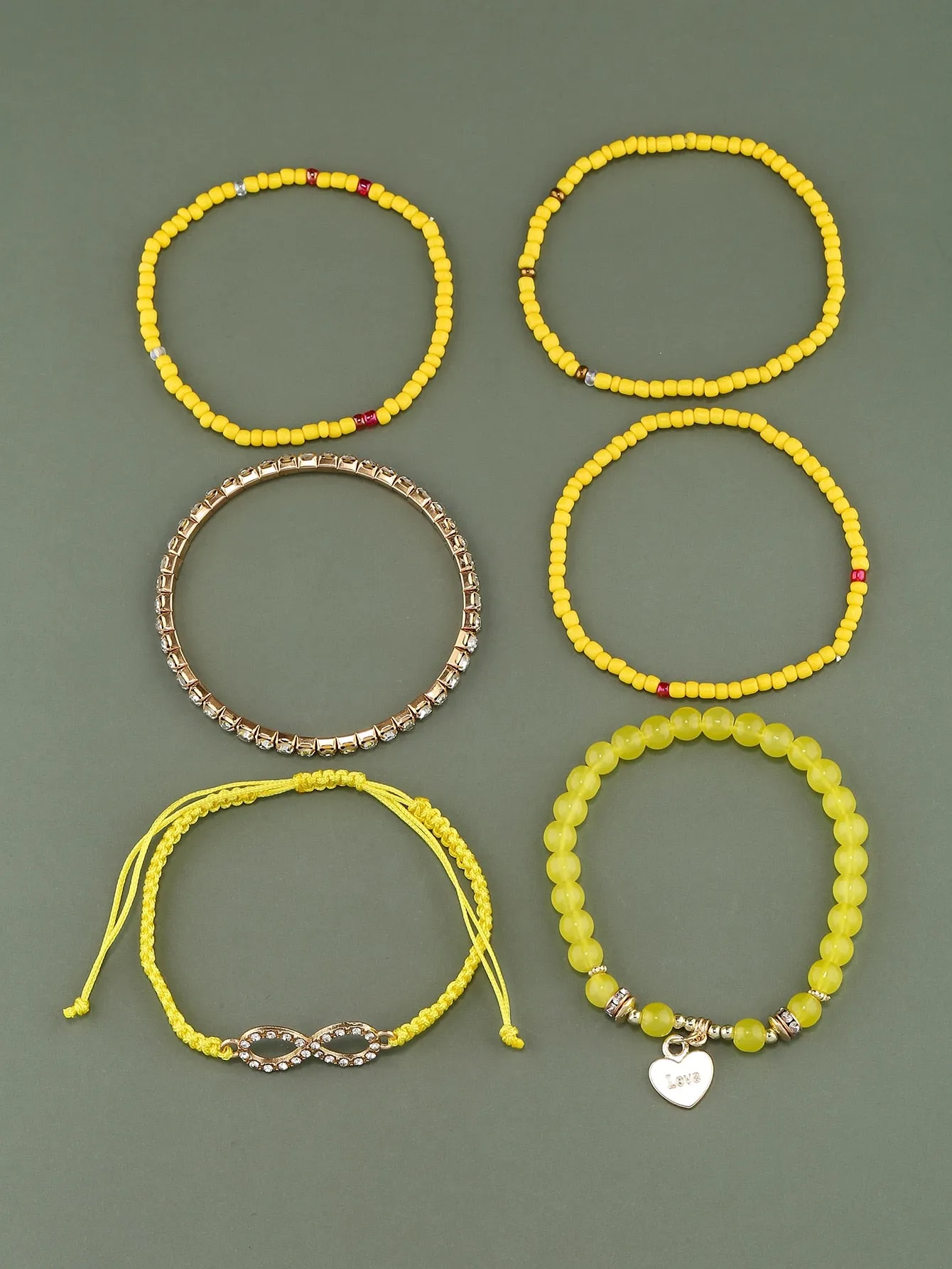 6pcs Heart Charm White Beaded Bracelet Women Bracelet Stackable Bracelet Crafted