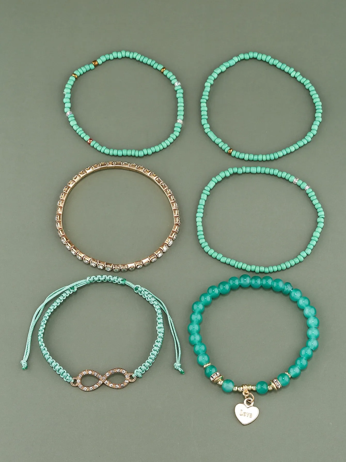 6pcs Heart Charm White Beaded Bracelet Women Bracelet Stackable Bracelet Crafted