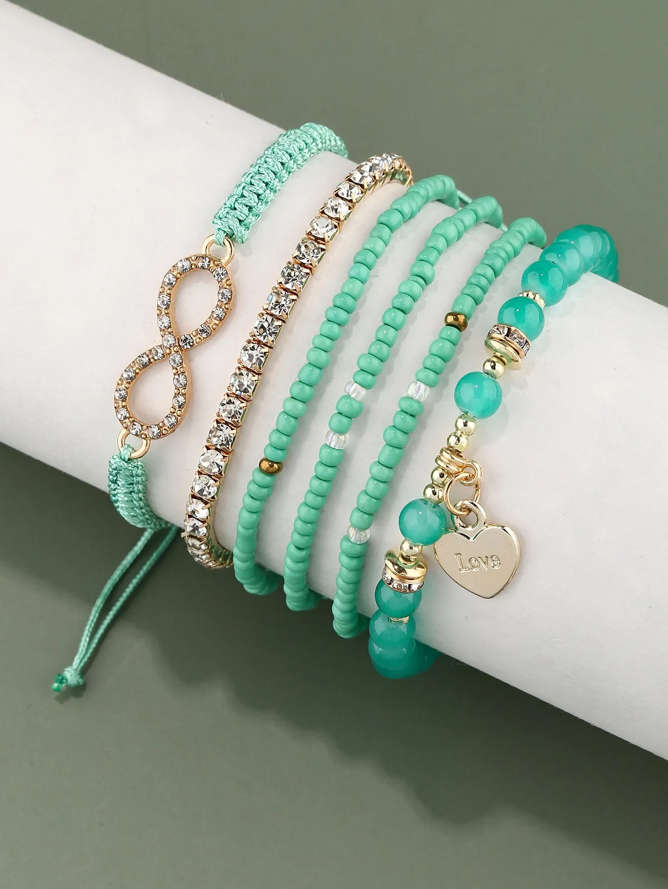 6pcs Heart Charm White Beaded Bracelet Women Bracelet Stackable Bracelet Crafted