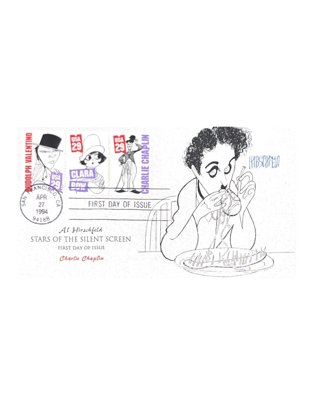 Al Hirschfeld Autographed Charlie Chaplin Envelope - $1K APR Value w/ CoA!
