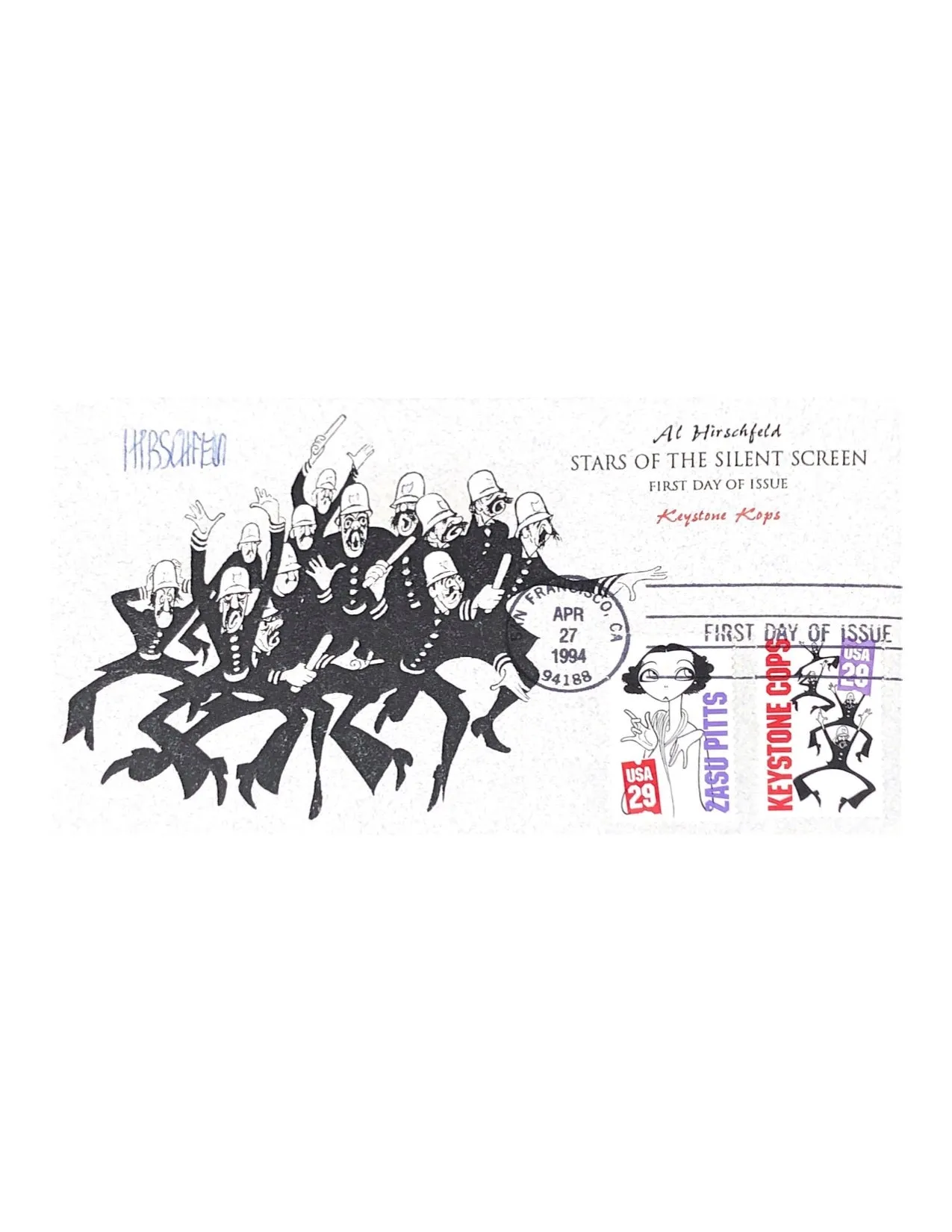 Al Hirschfeld Autographed Keystone Kops Envelope - $1K APR Value w/ CoA!