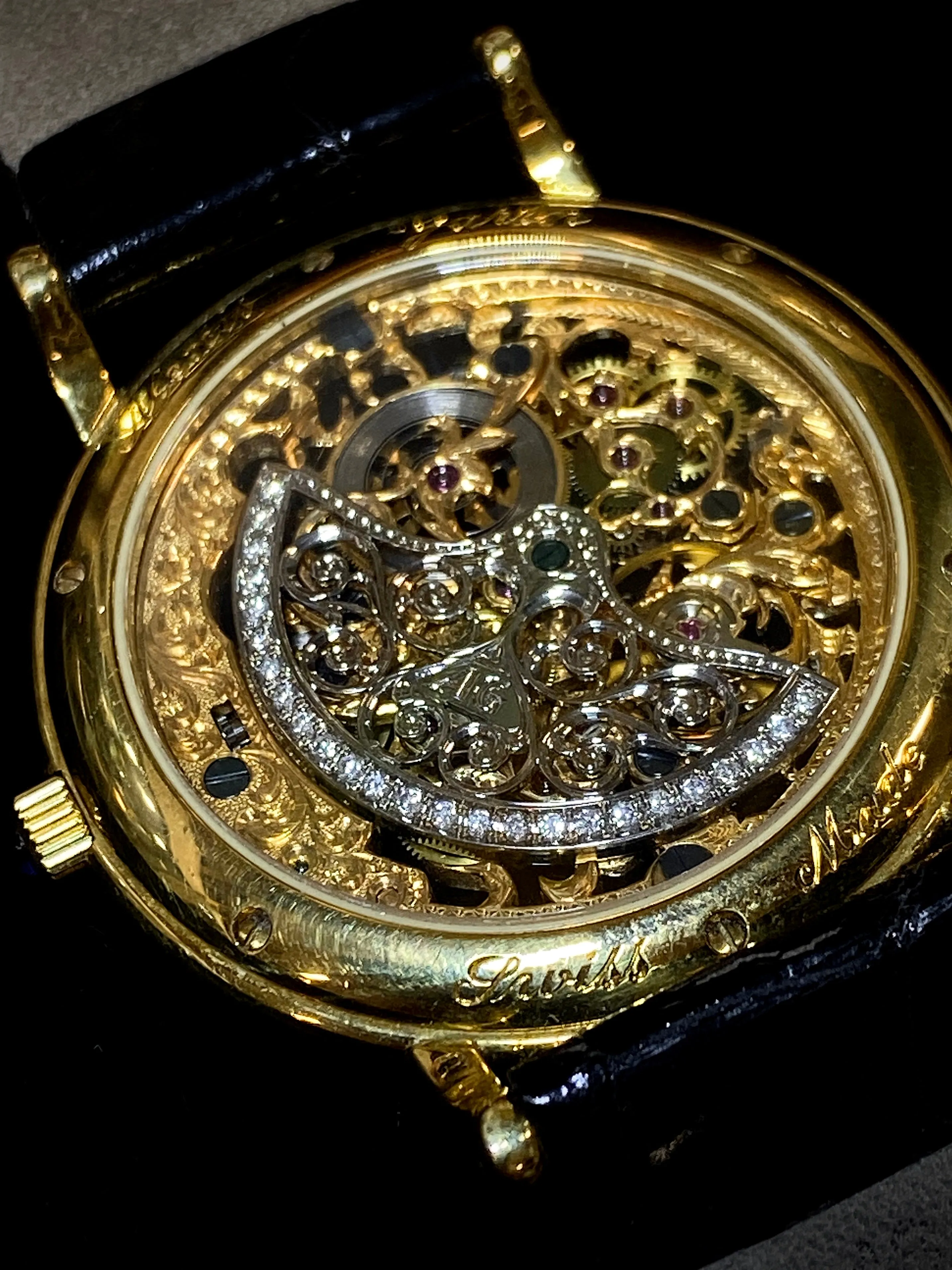 ALEXIS GARIN 18K Yellow Gold Skeleton Wristwatch w/ 55 Factory Diamond Bezel and 26 Factory Diamond Rotor! $100K Appraisal Value! ✓