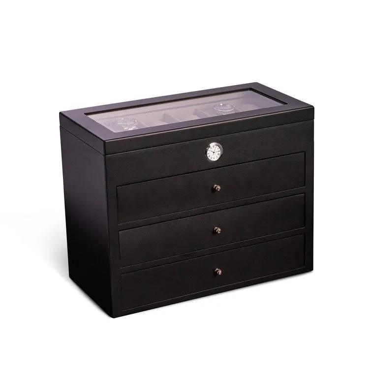 All In Time Wood 48-Watch Box with Quartz Movement Clock - Black