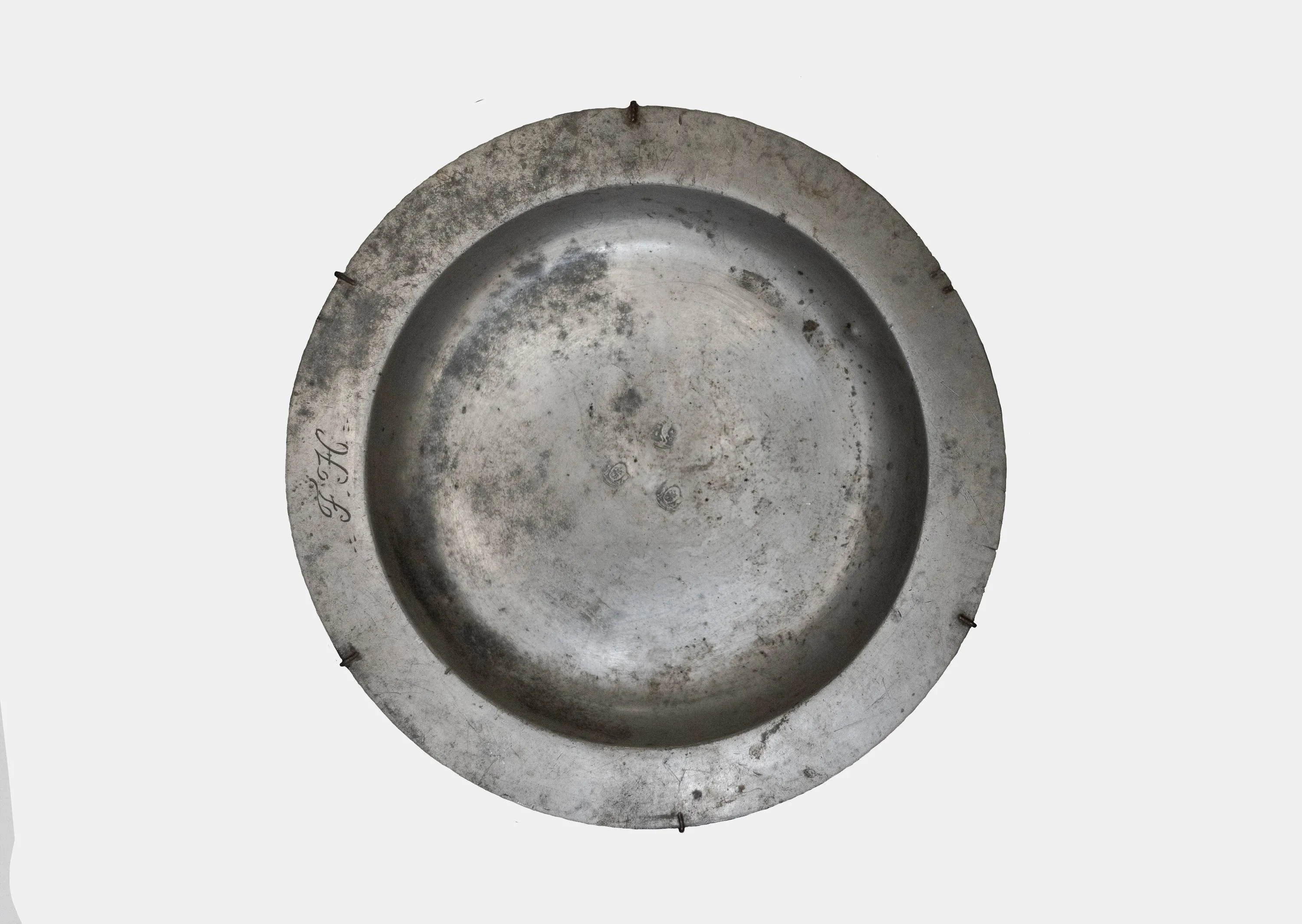 ANTIQUE 1808 Pewter English Plate with Hallmarks, Ownership Marks and Hanger - $6K Appraisal Value w/ CoA!  