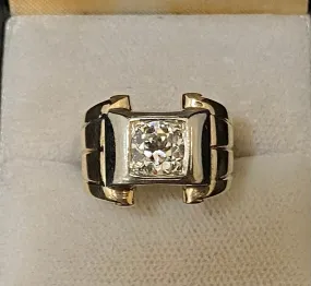 Antique Designer Solid Yellow Gold with Old Mine Diamond Flat-top Ring - $20K Appraisal Value w/CoA}
