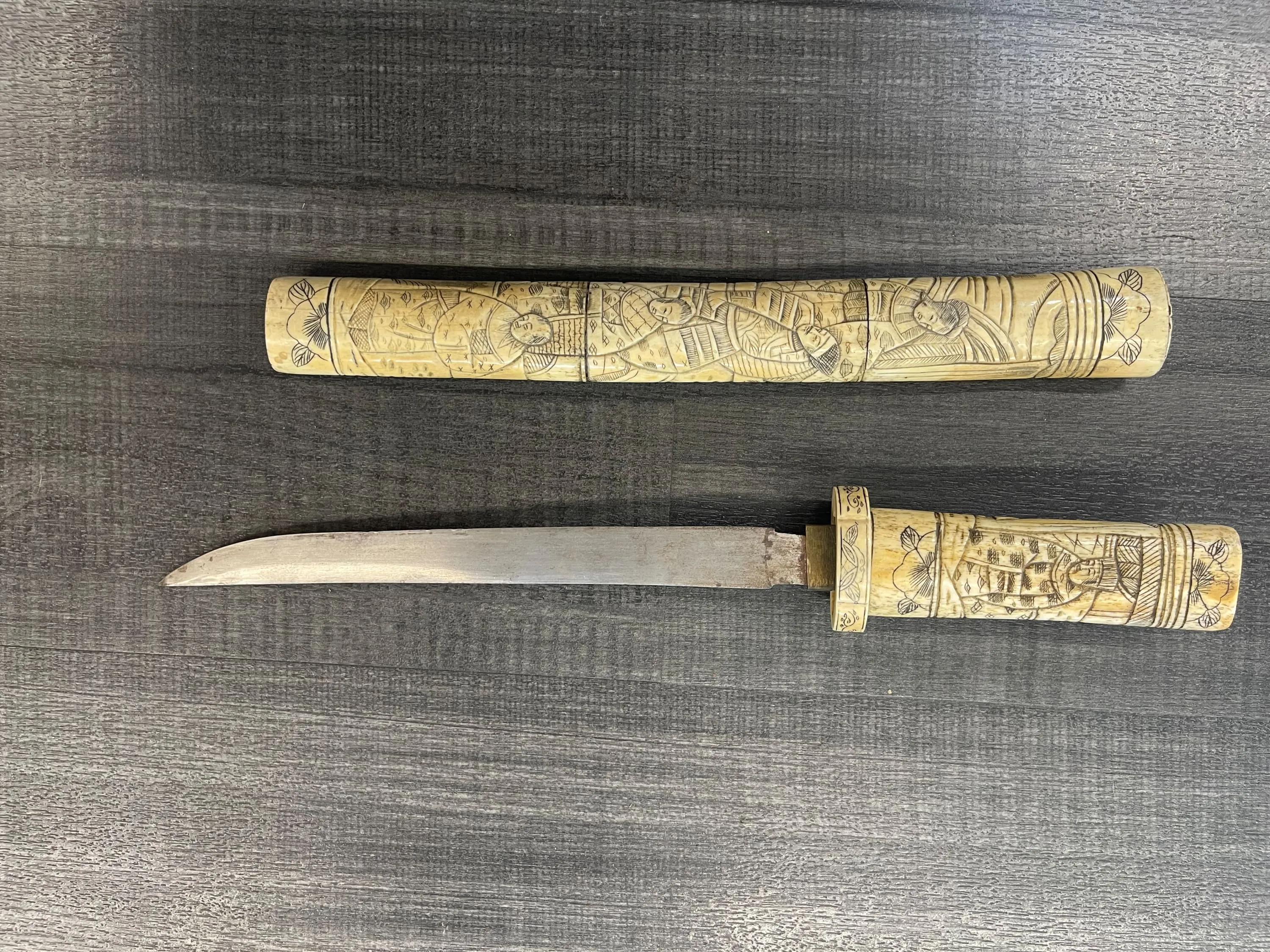 Authentic 19/20th Century Handmade Carved Bone / Ivory Dagger Sword - $8K Appraisal Value!