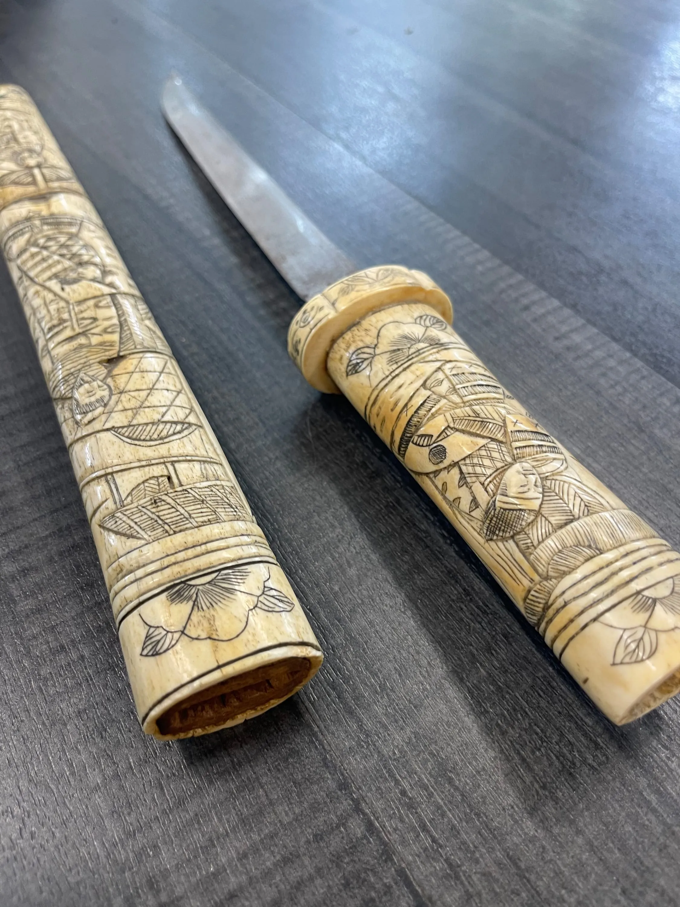 Authentic 19/20th Century Handmade Carved Bone / Ivory Dagger Sword - $8K Appraisal Value!