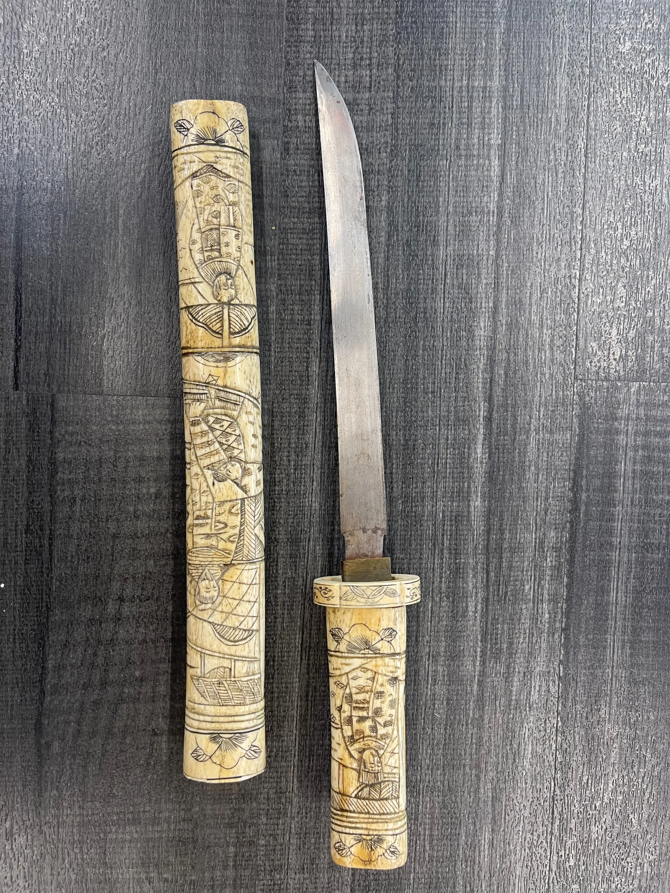 Authentic 19/20th Century Handmade Carved Bone / Ivory Dagger Sword - $8K Appraisal Value!