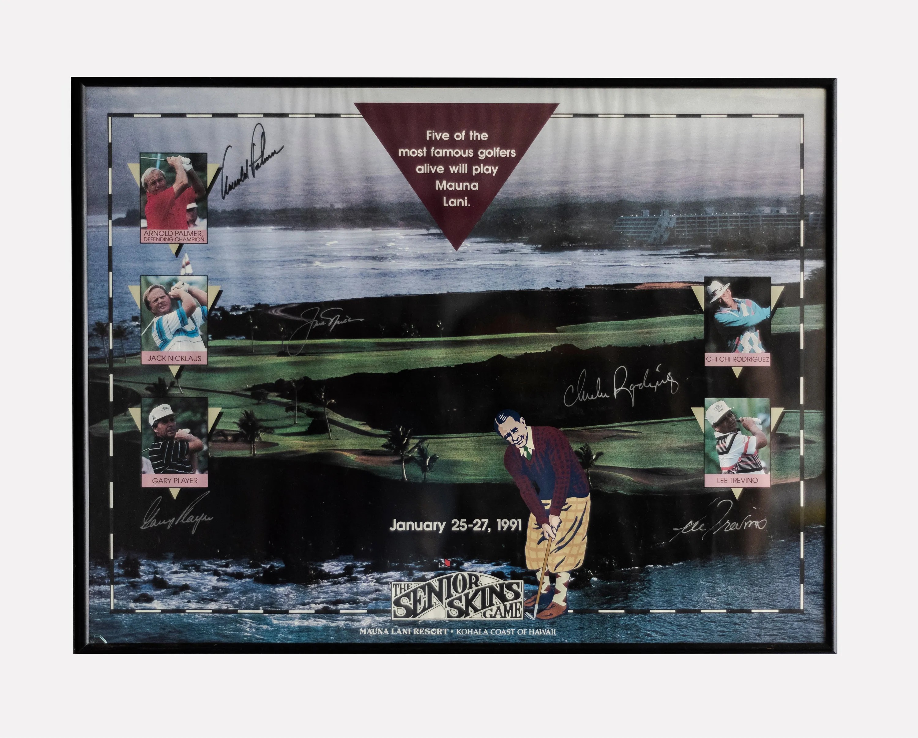 Autographed 1991 Senior Skins Game Poster w/5 Signatures - $10K APR w/ CoA!