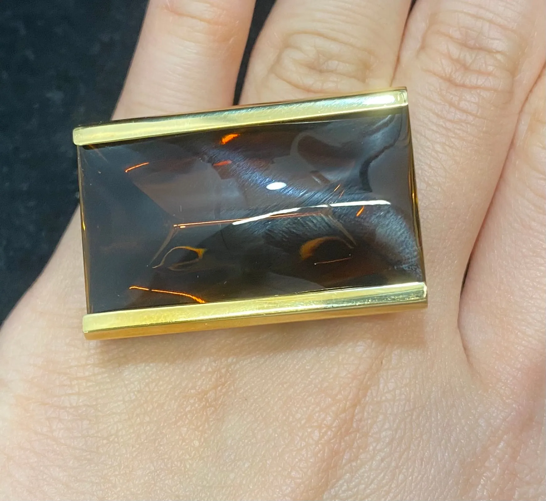 BACCARAT 18K Yellow Gold with Brown Mordore Lead Crystal Ring - $20K Appraisal Value w/CoA}