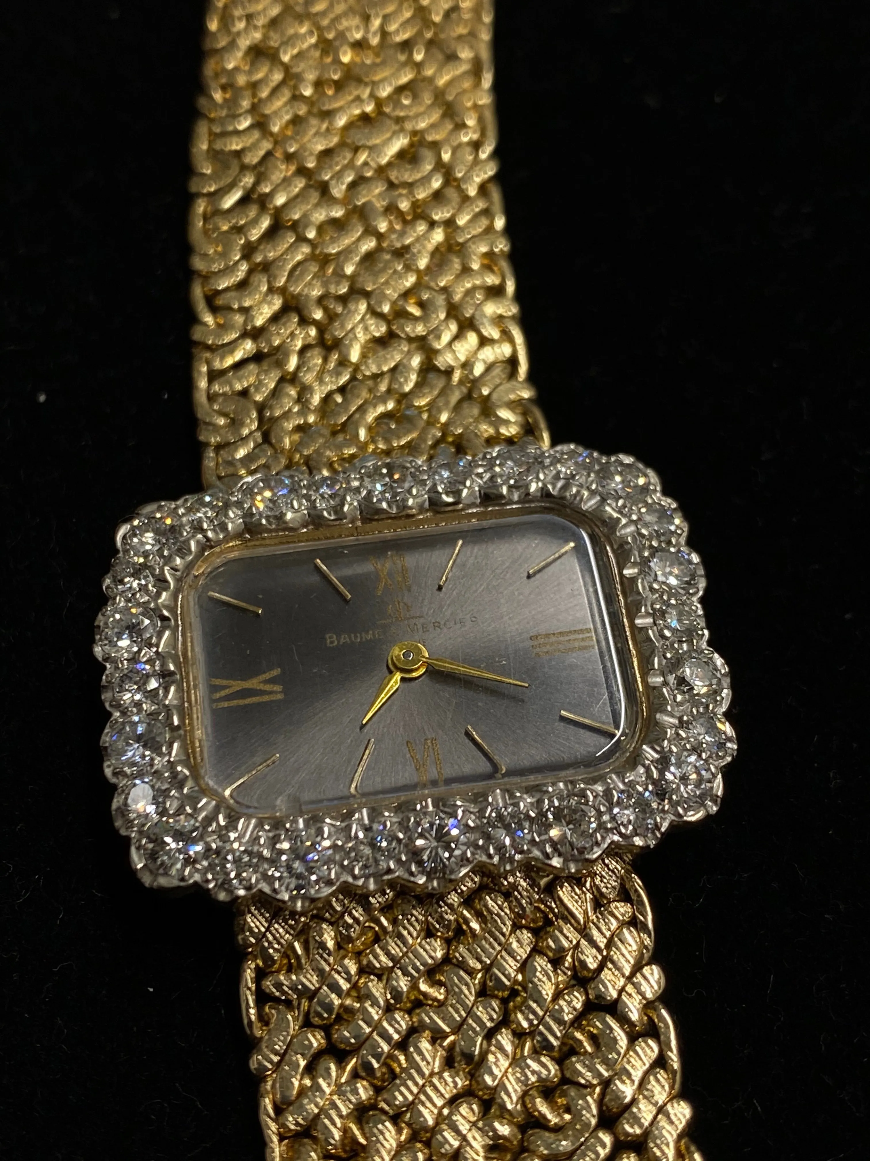 BAUME & MERCIER 28-Diamond Solid Yellow Gold Rectangular Watch -$40K APR w/ COA!