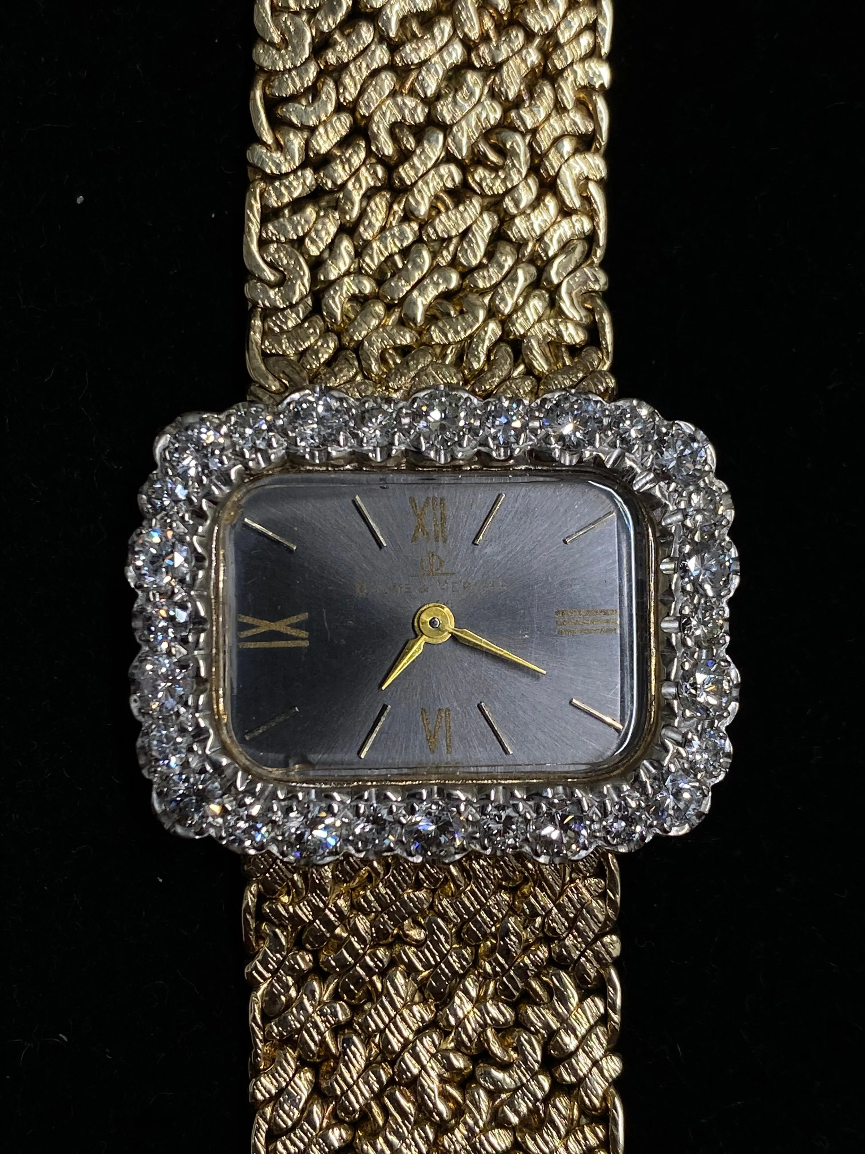 BAUME & MERCIER 28-Diamond Solid Yellow Gold Rectangular Watch -$40K APR w/ COA!