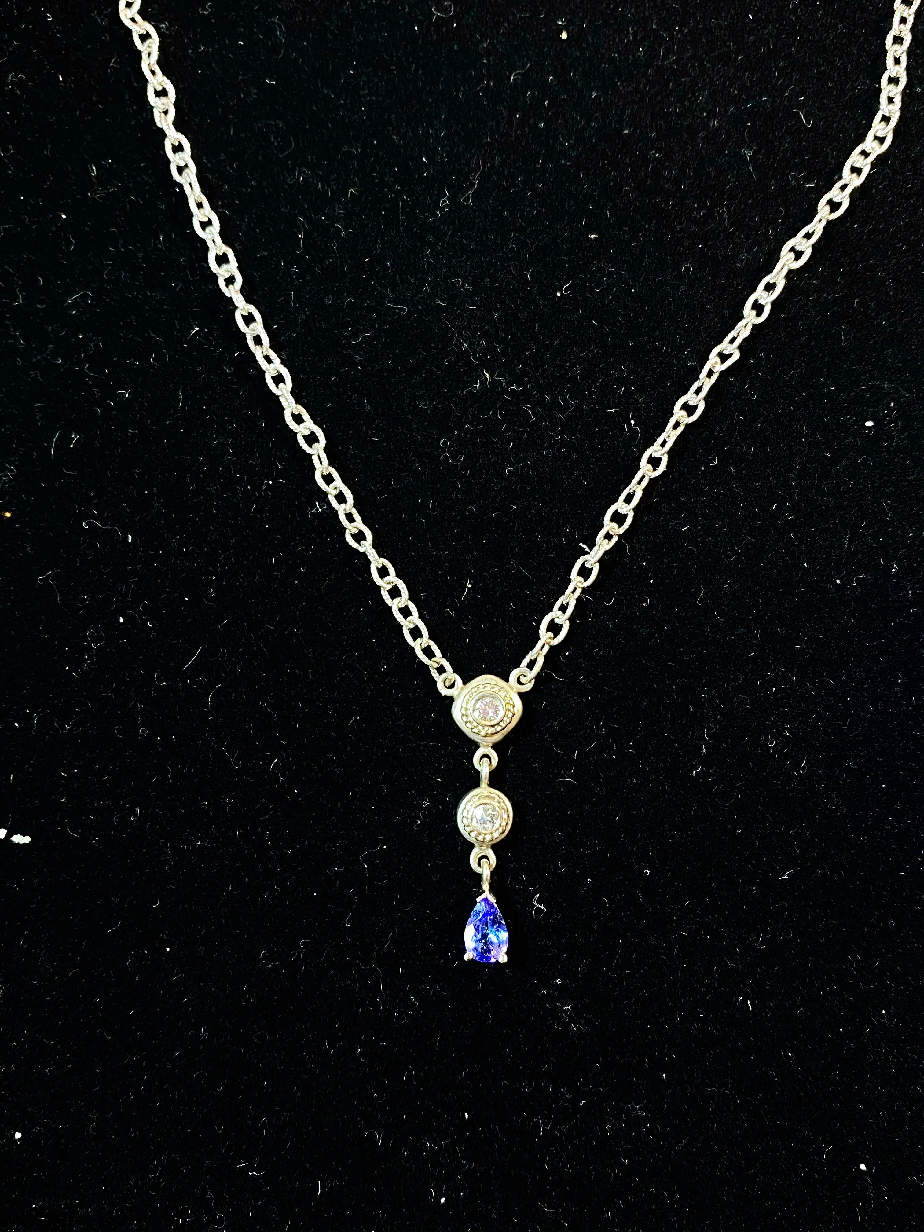 Beautiful Antique Designer 18KWG Tanzanite Pendant/Diamonds Necklace - $10K APR Value w/ CoA!