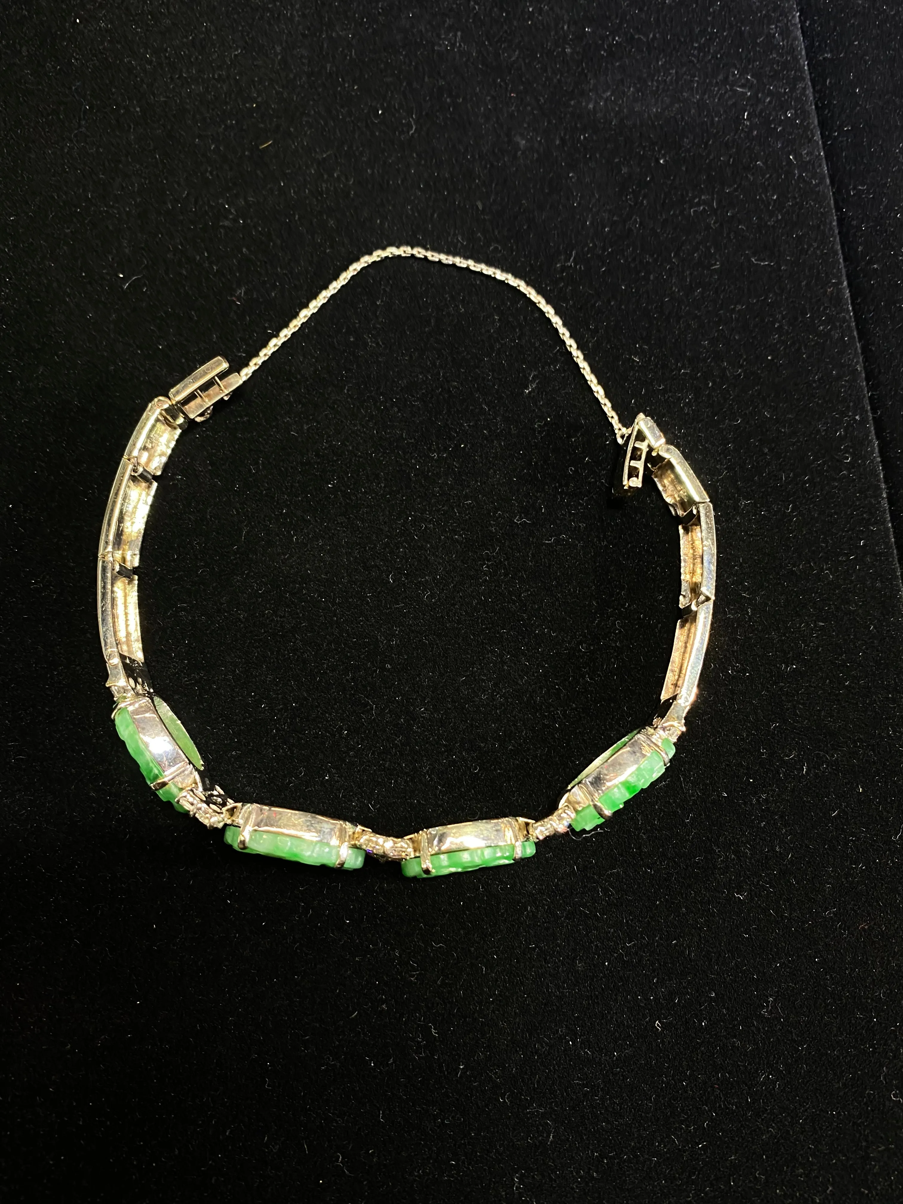 Beautiful Unique 14K White Gold Diamond and Jadeite Bracelet - $25K APR Value w/ CoA!